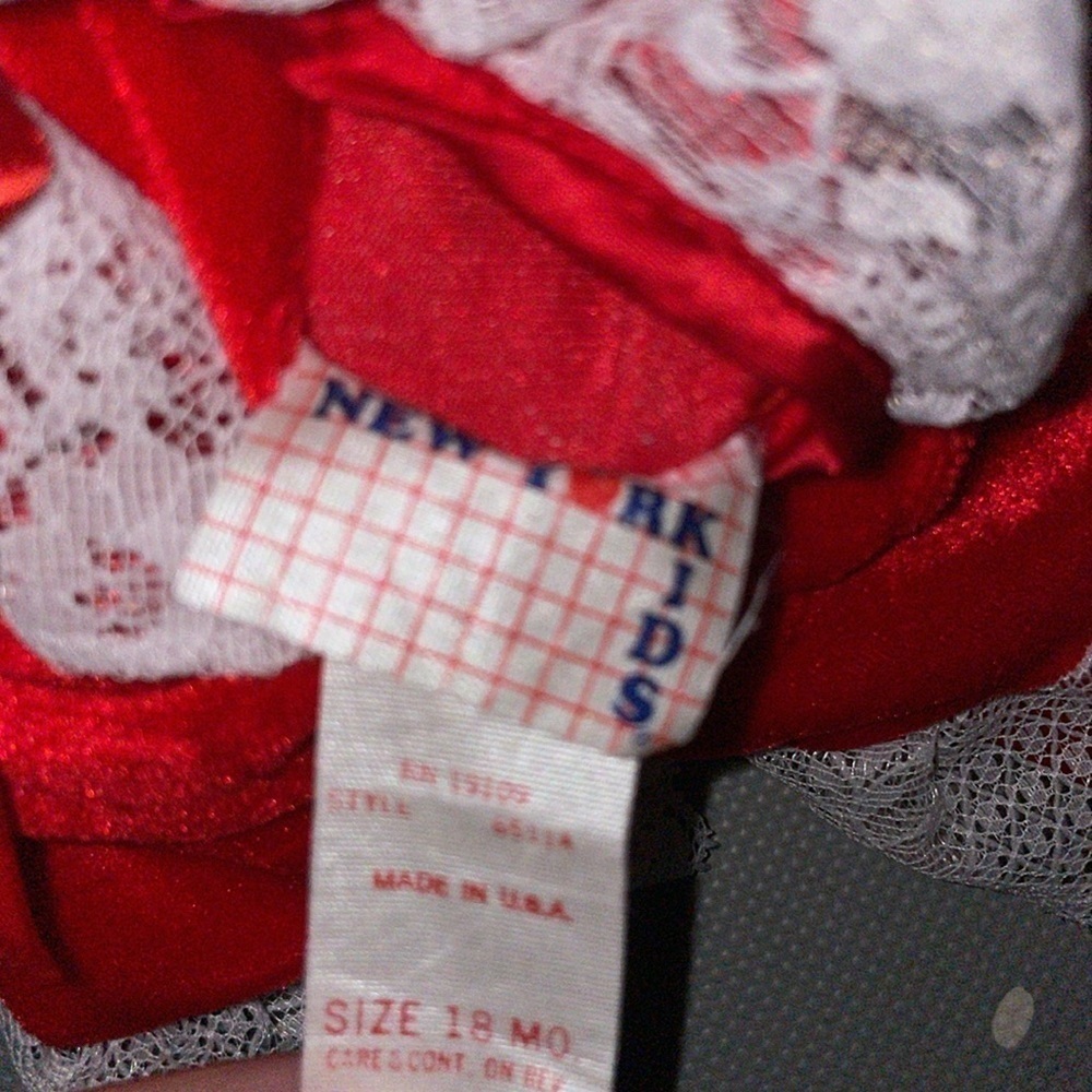 Vintage red holiday love velour lace baby girl dress New York kids 18 months - Picture 4 of 5